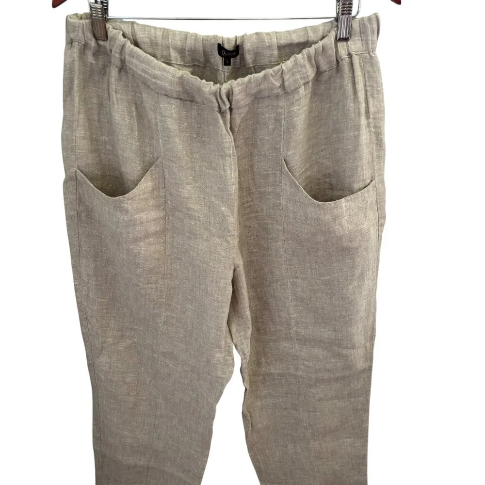 QUINCE Womens Flax 100% European Linen Tapered Ankle Pants Sz Large Elastic Wais - Picture 6 of 11